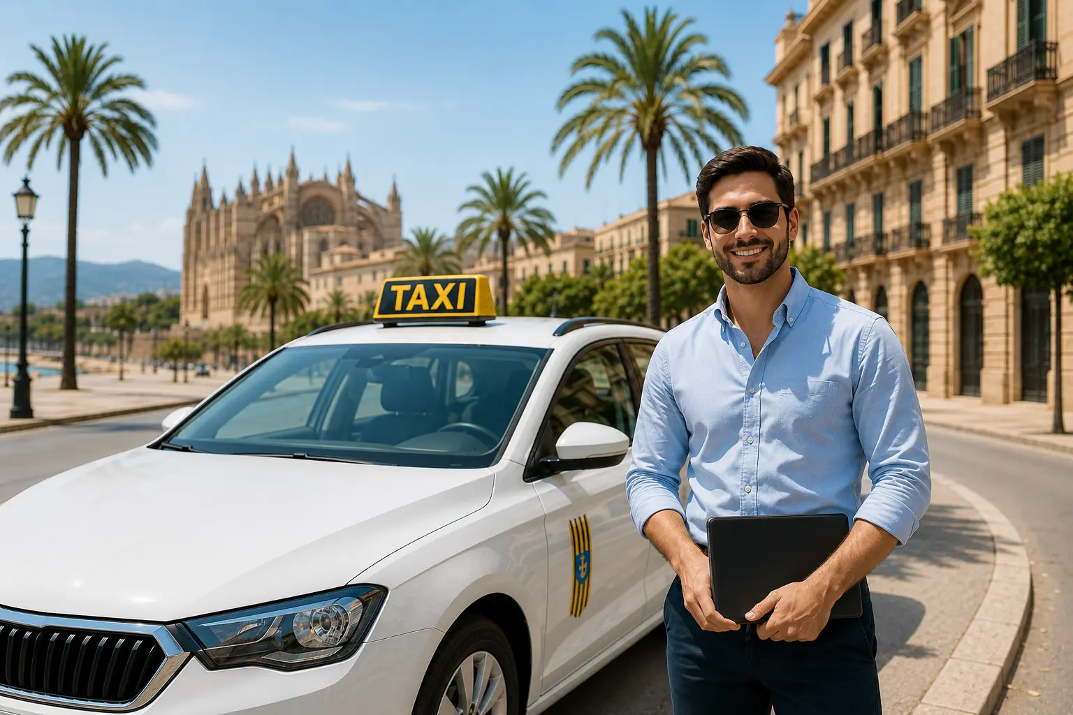 Cartel de taxi en un turismo